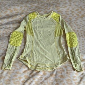 Lululemon Women's  yellow Ice Queen Long Sleeve Stripe elbow patch Top Size 4